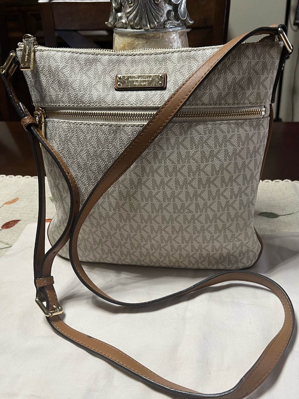 Michael Kors Tan and Beige Signature Crossbody Bag
